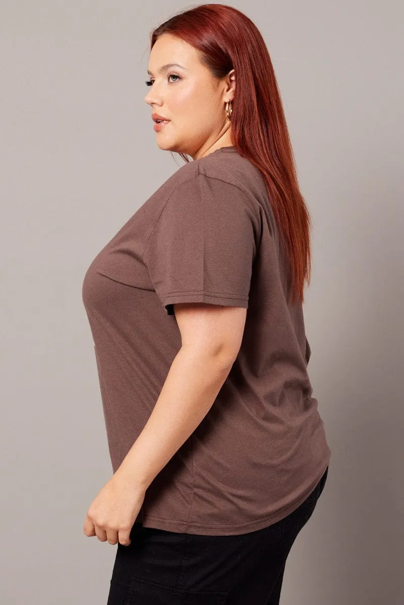 Brown Graphic T-shirt Short Sleeve Crew Neck Perfect for Any Outfit
