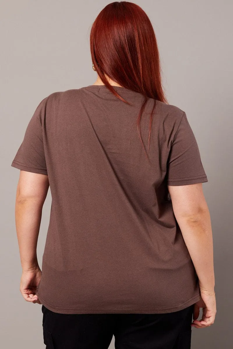 Brown Graphic T-shirt Short Sleeve Crew Neck Value for Money