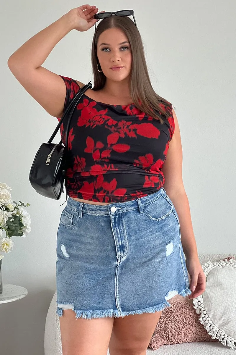 Trendy Mood Denim Contrast Stitch Distressed Mini Skirt
