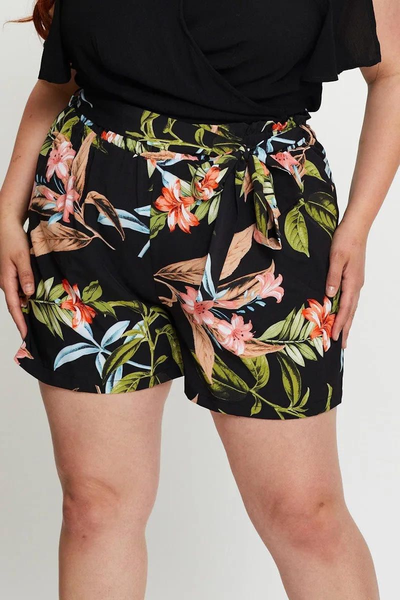 Flash Look RecycledBlend Floral Print Belted Shorts High Rise