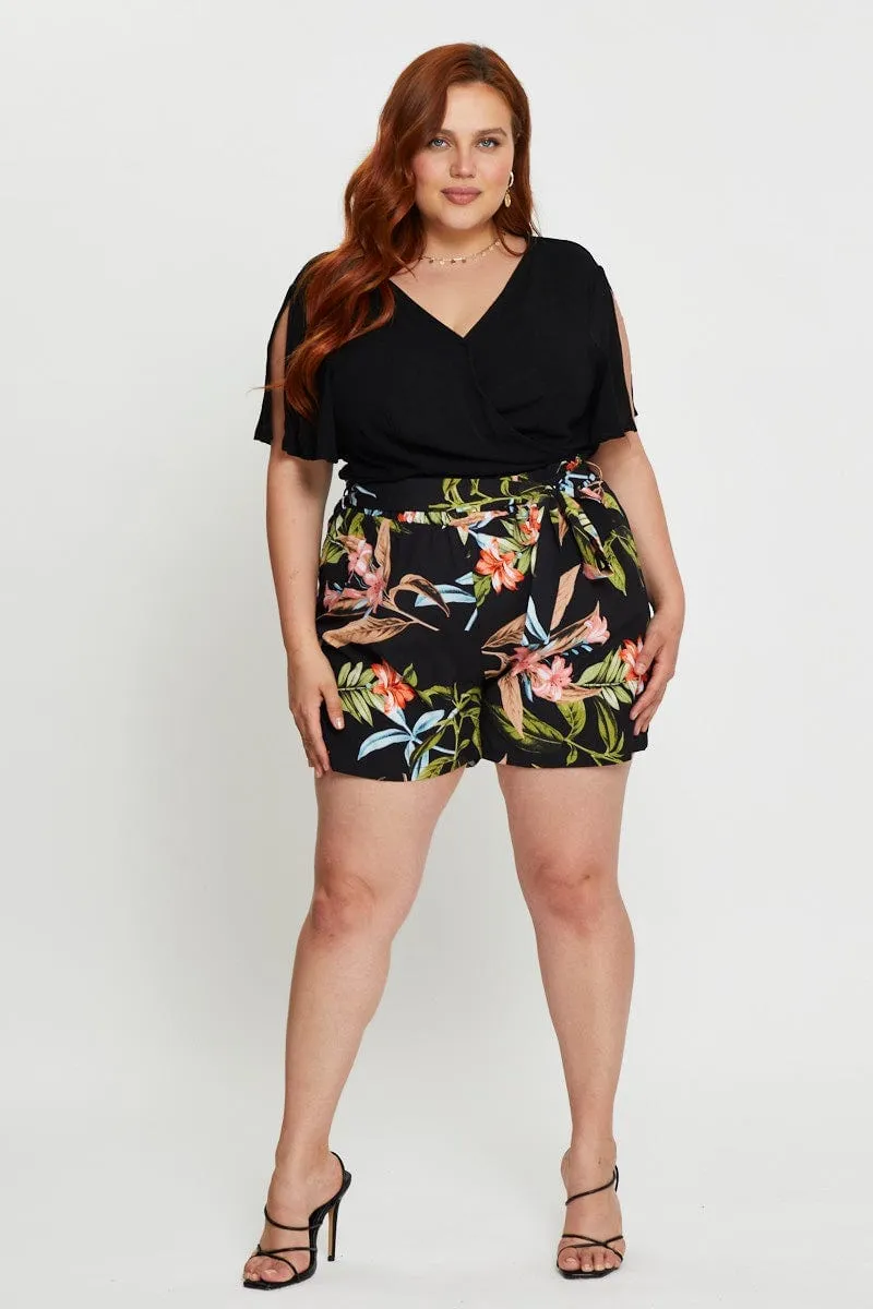 Floral Print Belted Shorts High Rise LowProfile Design Holiday Ease