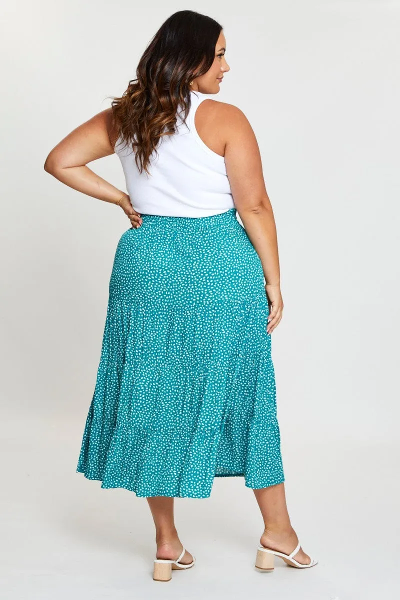 Geo Print Midi Skirt Elastic Waist Water Resistant On-The-Go Outfit
