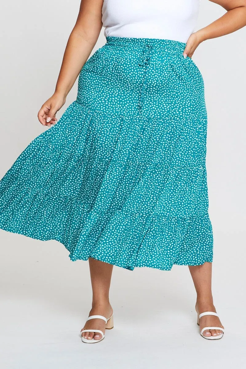 Effortless Wear Geo Print Midi Skirt Elastic Waist