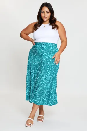 Geo Print Midi Skirt Elastic Waist Trendy Mood Artisanal Craft