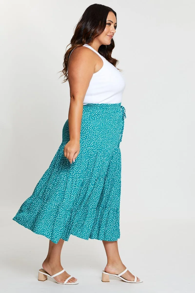 Geo Print Midi Skirt Elastic Waist Cozy Tones Stylish Choice