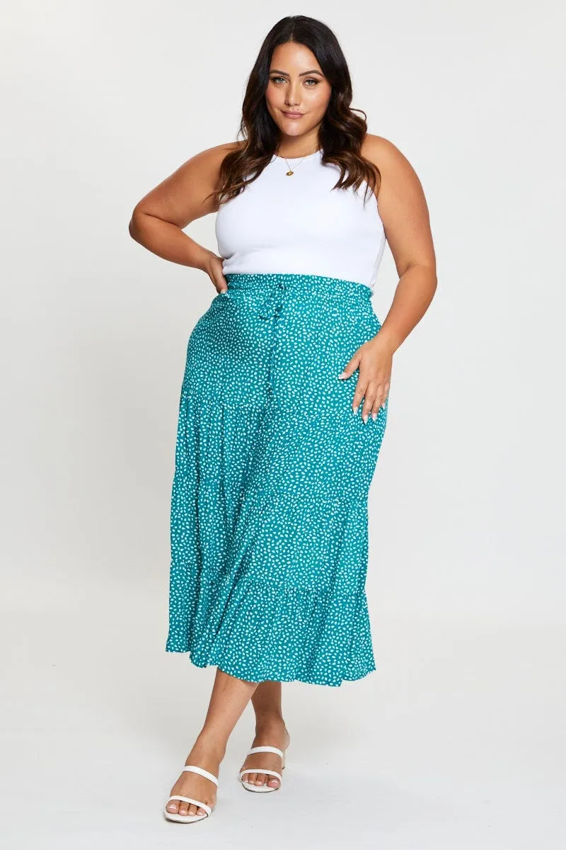 Geo Print Midi Skirt Elastic Waist Trendy Mood Artisanal Craft