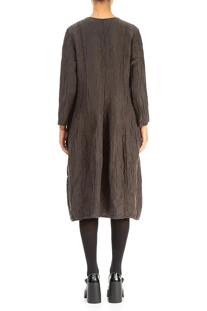 Lightweight sweater Long Sleeves V-neck Crinkled Forest Brown Silk Dress