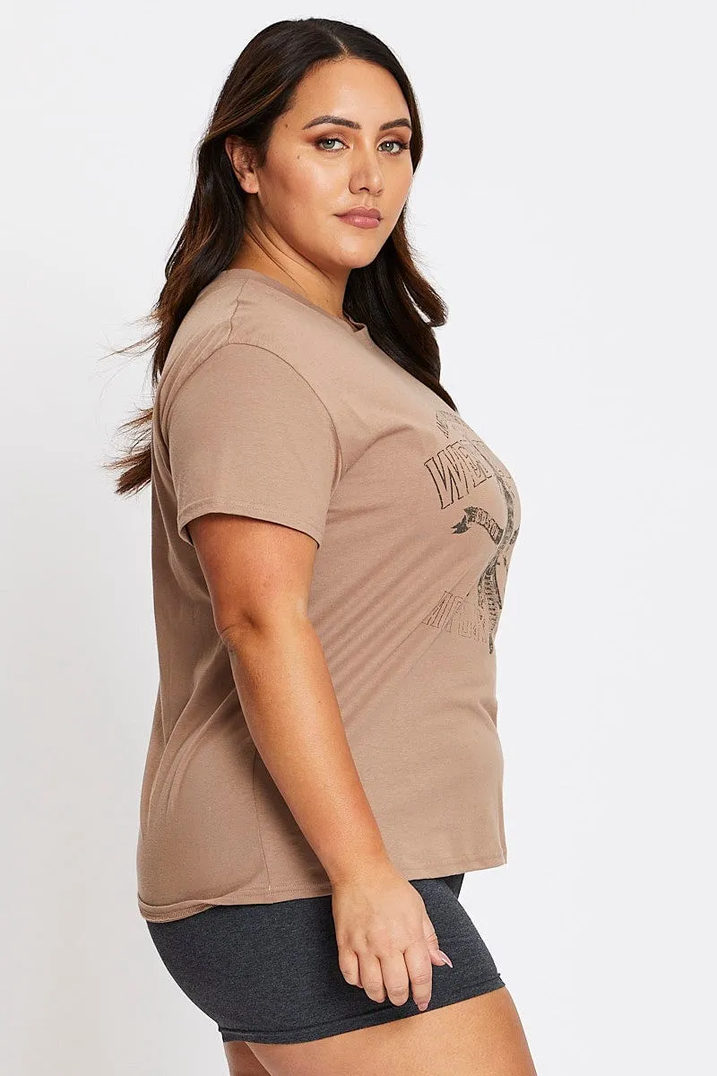 Brown Short Sleeve West Coast Regular T-shirt Fade Resistant Dye Light Style Trend