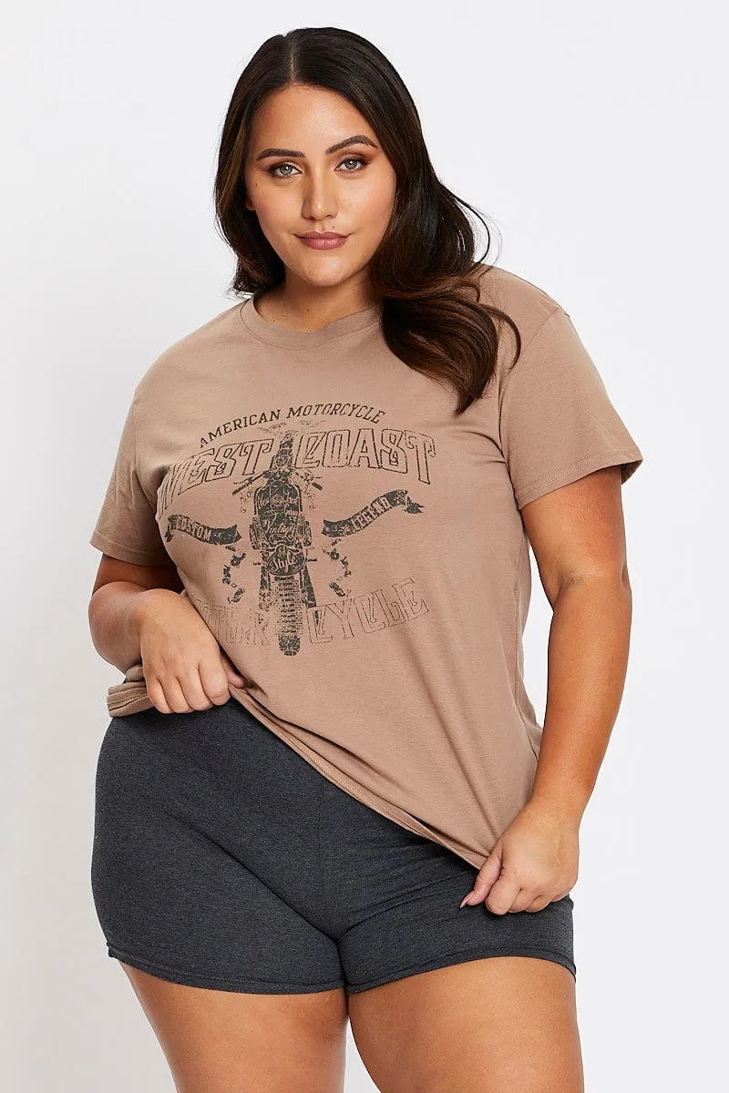 Brown Short Sleeve West Coast Regular T-shirt Non Iron Finish