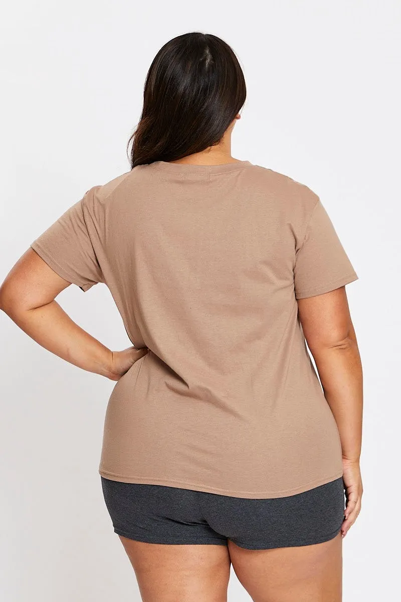 Brown Short Sleeve West Coast Regular T-shirt Reinforced Collar