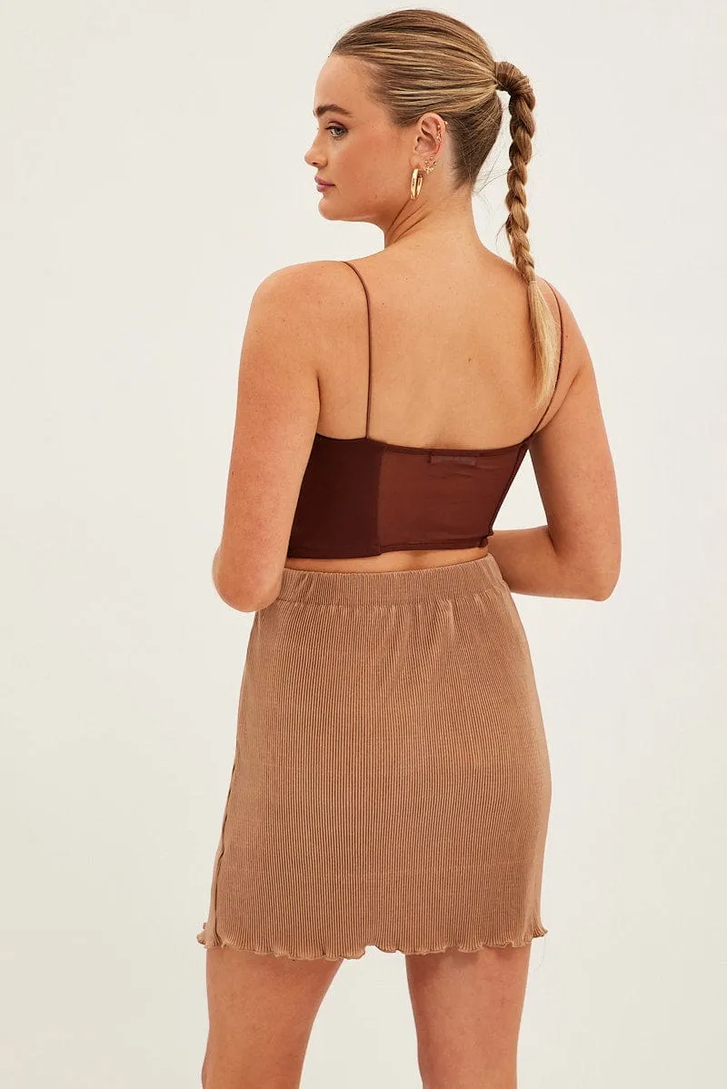 Brown Plisse Mini Skirt Soft Layers