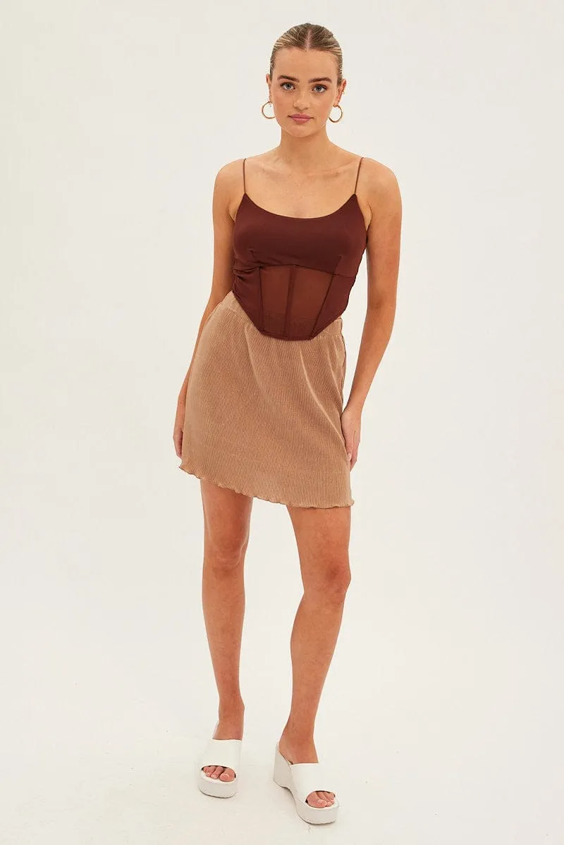 Brown Plisse Mini Skirt Subtle Mood