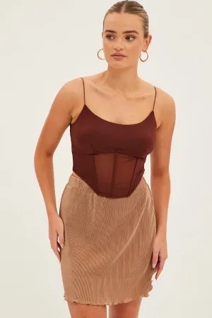 Brown Plisse Mini Skirt Spring Must Have