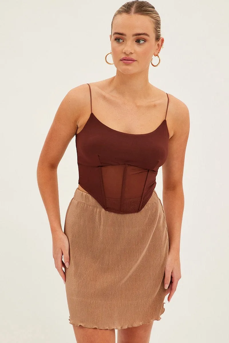 Brown Plisse Mini Skirt Spring Must Have