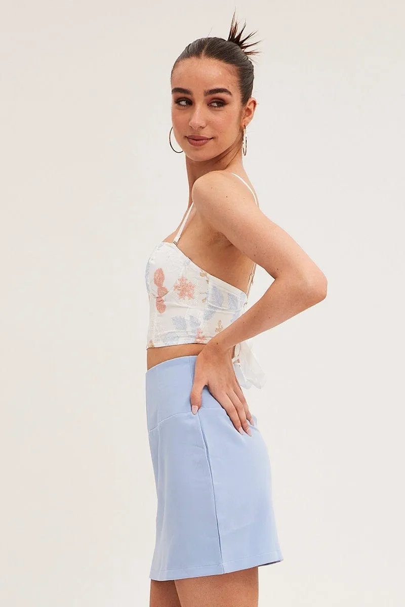 Earth Tones Celebrity Style Blue Corset Mini Skirt