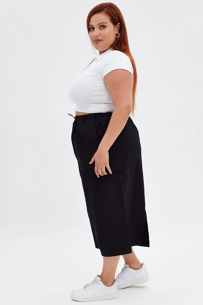 Low Impact Dye Crisscross Back Black Parachute Midi Skirt