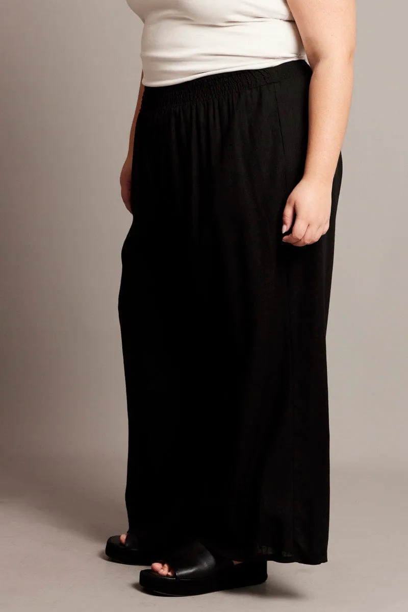 Comfortable Design Tapered leg Black Shirred Waist Wide Leg Pants