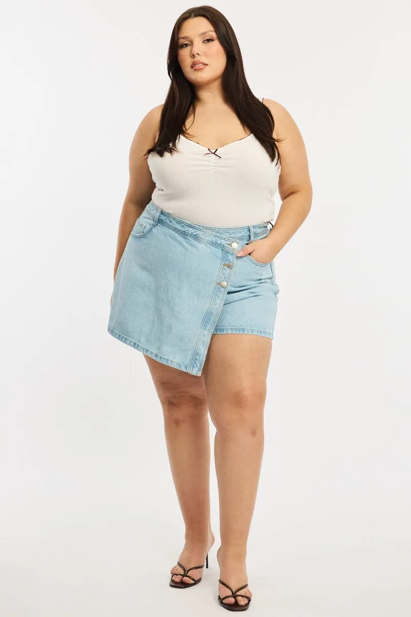 Contemporary Mood Simple Fit Denim Skorts Mid Rise Wrap