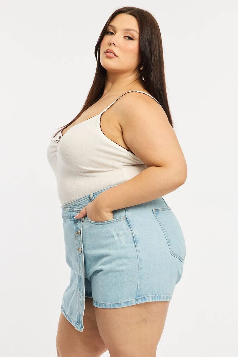 Neat Mood Style Fusion Denim Skorts Mid Rise Wrap