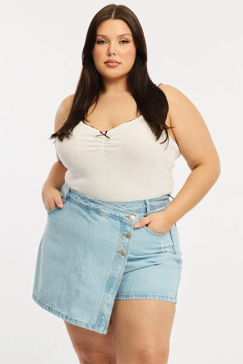 Denim Skorts Mid Rise Wrap Cuffed hem