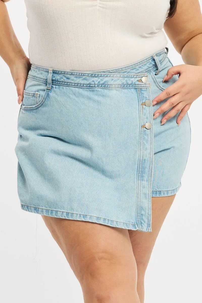 Denim Skorts Mid Rise Wrap Beach Day Performance Fashion