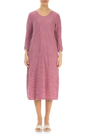 Comfortable Shoes Crinkled Mauve Taupe Silk Linen Midi Dress