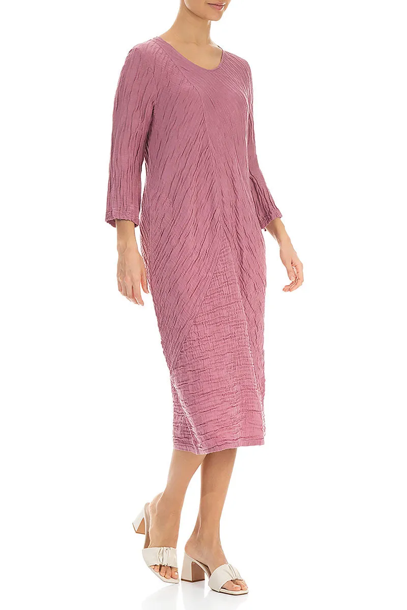 Daily Wear Winter Style Crinkled Mauve Taupe Silk Linen Midi Dress