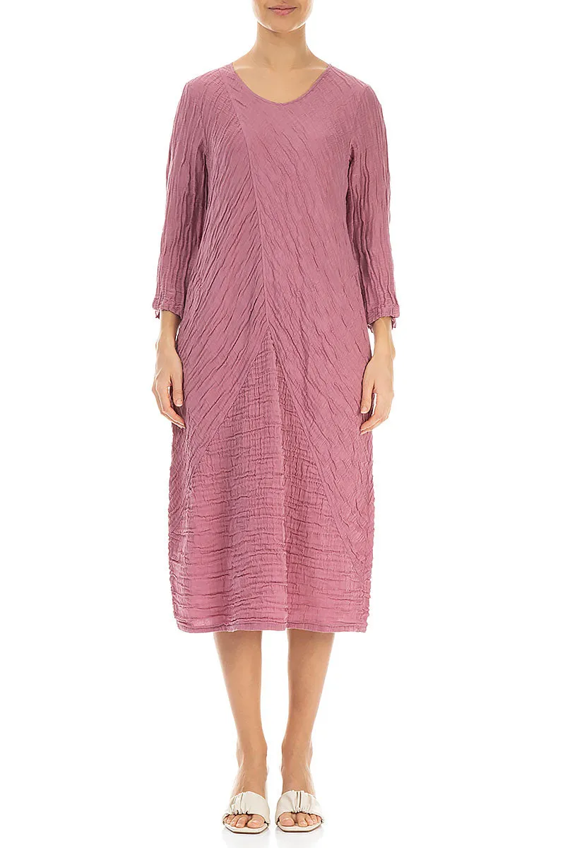 Comfortable Shoes Crinkled Mauve Taupe Silk Linen Midi Dress