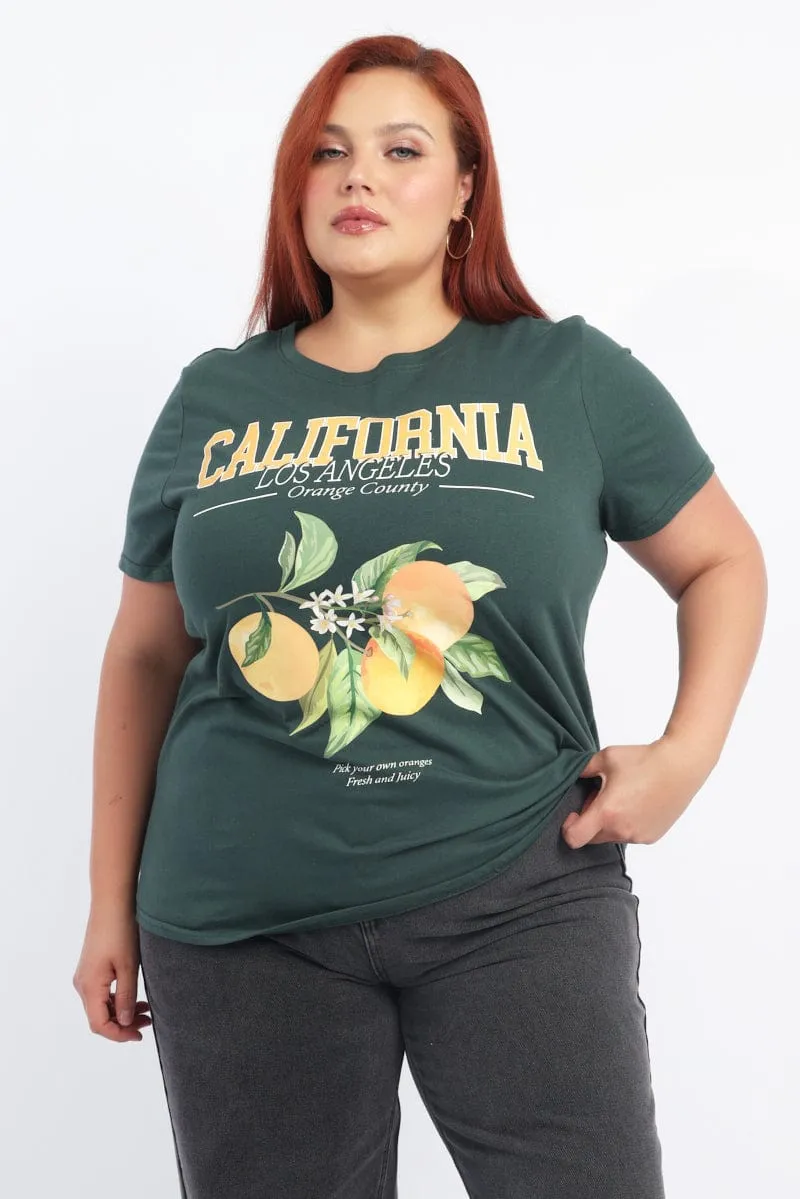 Green Graphic T Shirt Short Sleeve Crew Neck Breathable Wearable