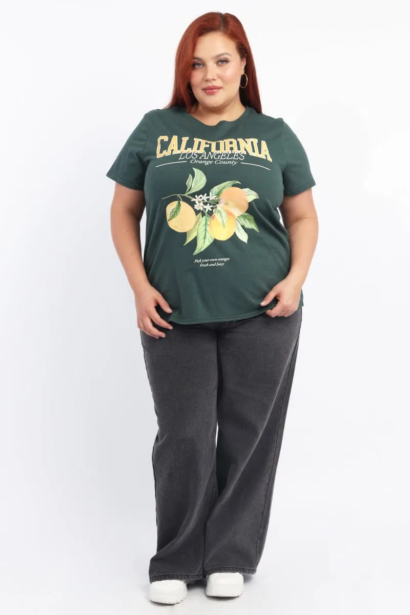 Casual Essential Green Graphic T Shirt Short Sleeve Crew Neck