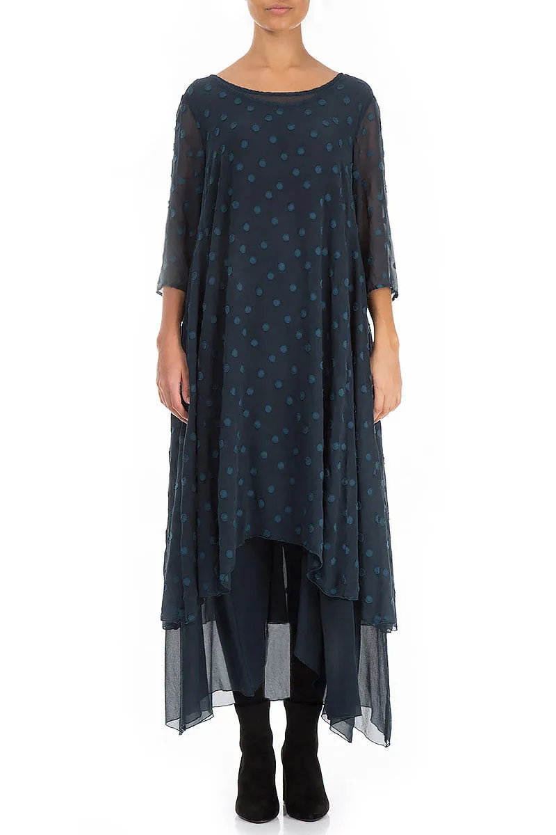 Layered Dotty Midnight Blue Silk Dress Polish Glow Breathable Fit