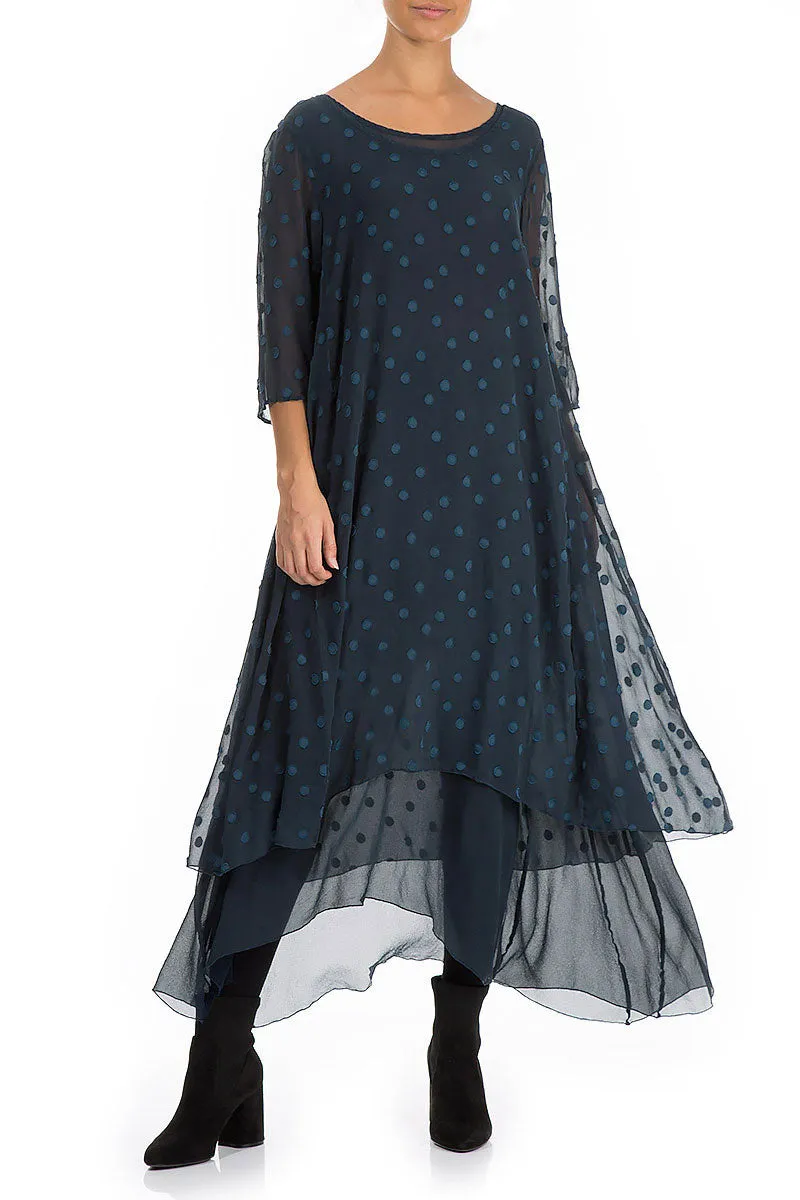 Layered Dotty Midnight Blue Silk Dress LowMaintenanceFabric FlexibleNeckline