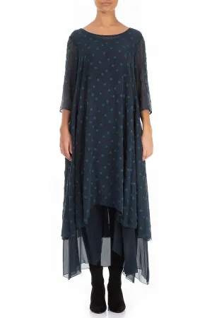 Layered Dotty Midnight Blue Silk Dress Polish Glow Breathable Fit