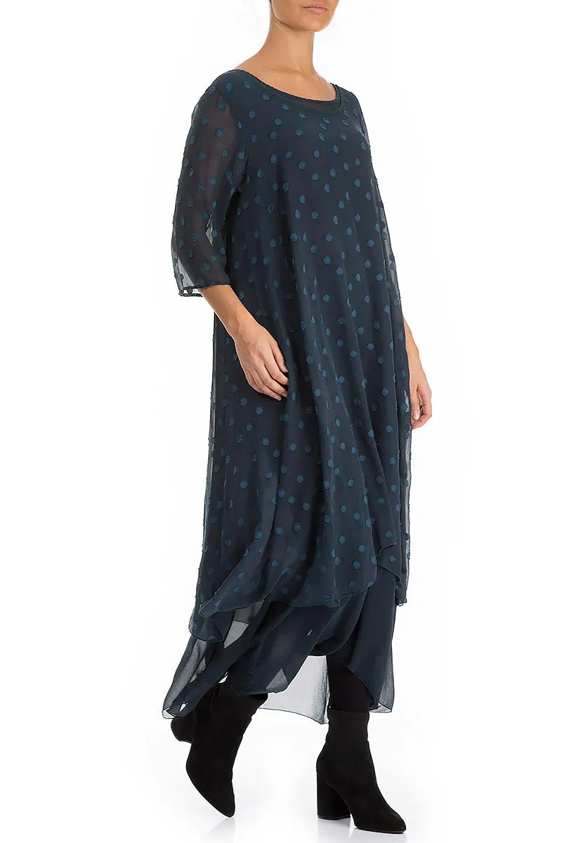 Layered Dotty Midnight Blue Silk Dress Movement Friendly