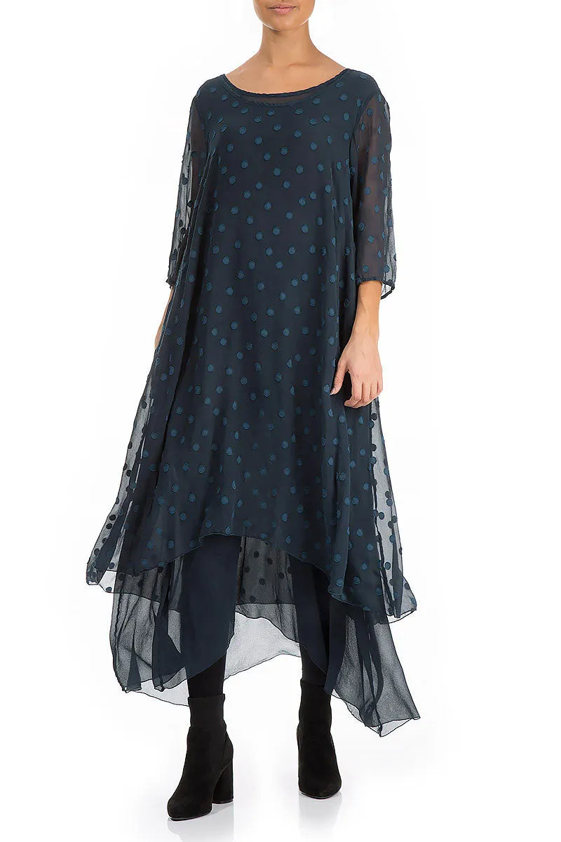 Layered Dotty Midnight Blue Silk Dress OdorResistantFabric Gentle Power