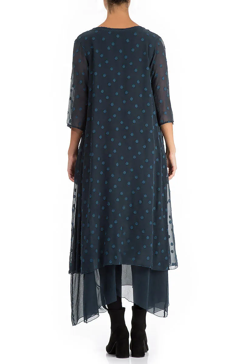 Permanent Crease Layered Dotty Midnight Blue Silk Dress