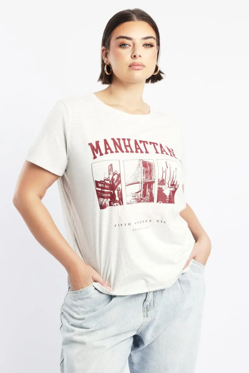 Non-toxic Weekend Style Trend Grey Graphic T Shirt Short Sleeve Crew Neck