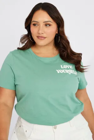 Green Graphic T-shirt Short Sleeve Crew Neck Long Lasting Color Solid color purity