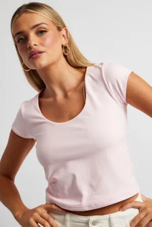 Clear Mind Dream Feel Pink T Shirt Cap Sleeve Square Neck Seamless