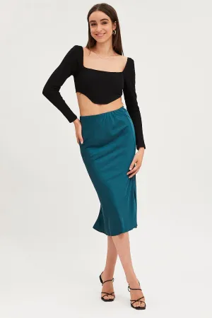Animal Print natural fiber Blue Slip Skirt Midi Satin