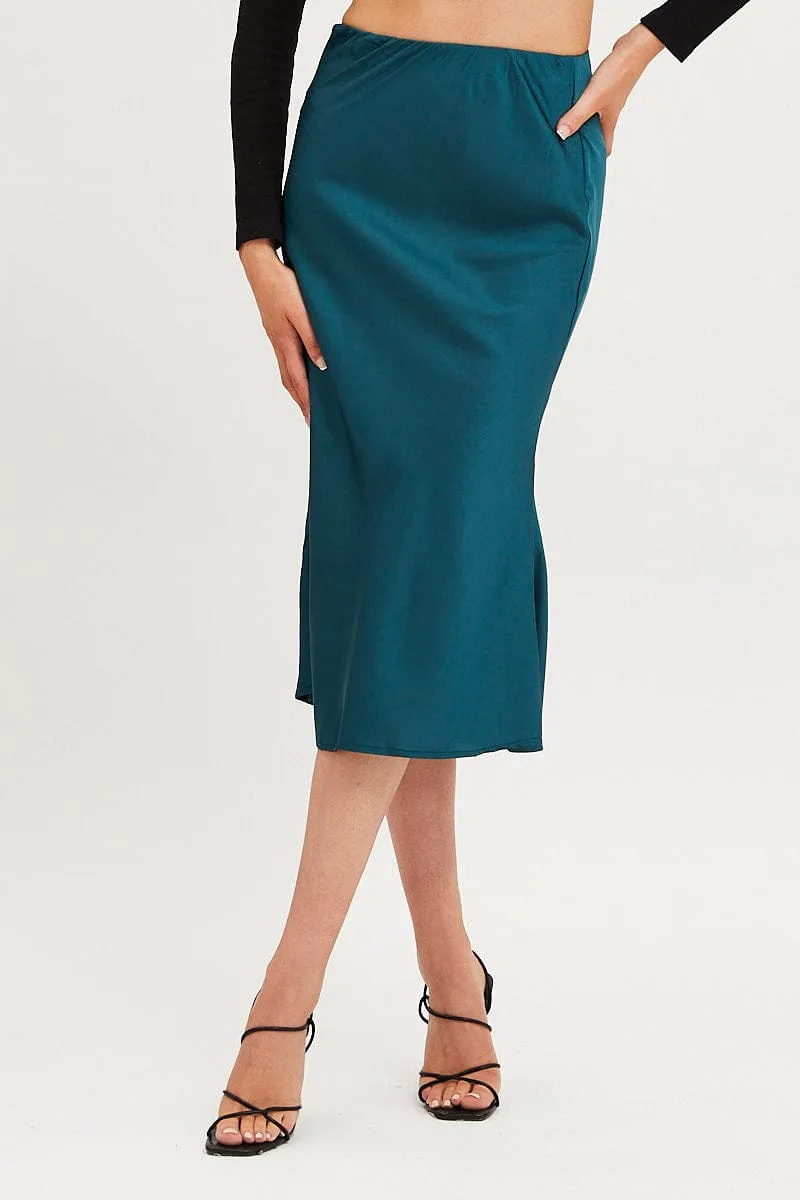 party look Blue Slip Skirt Midi Satin
