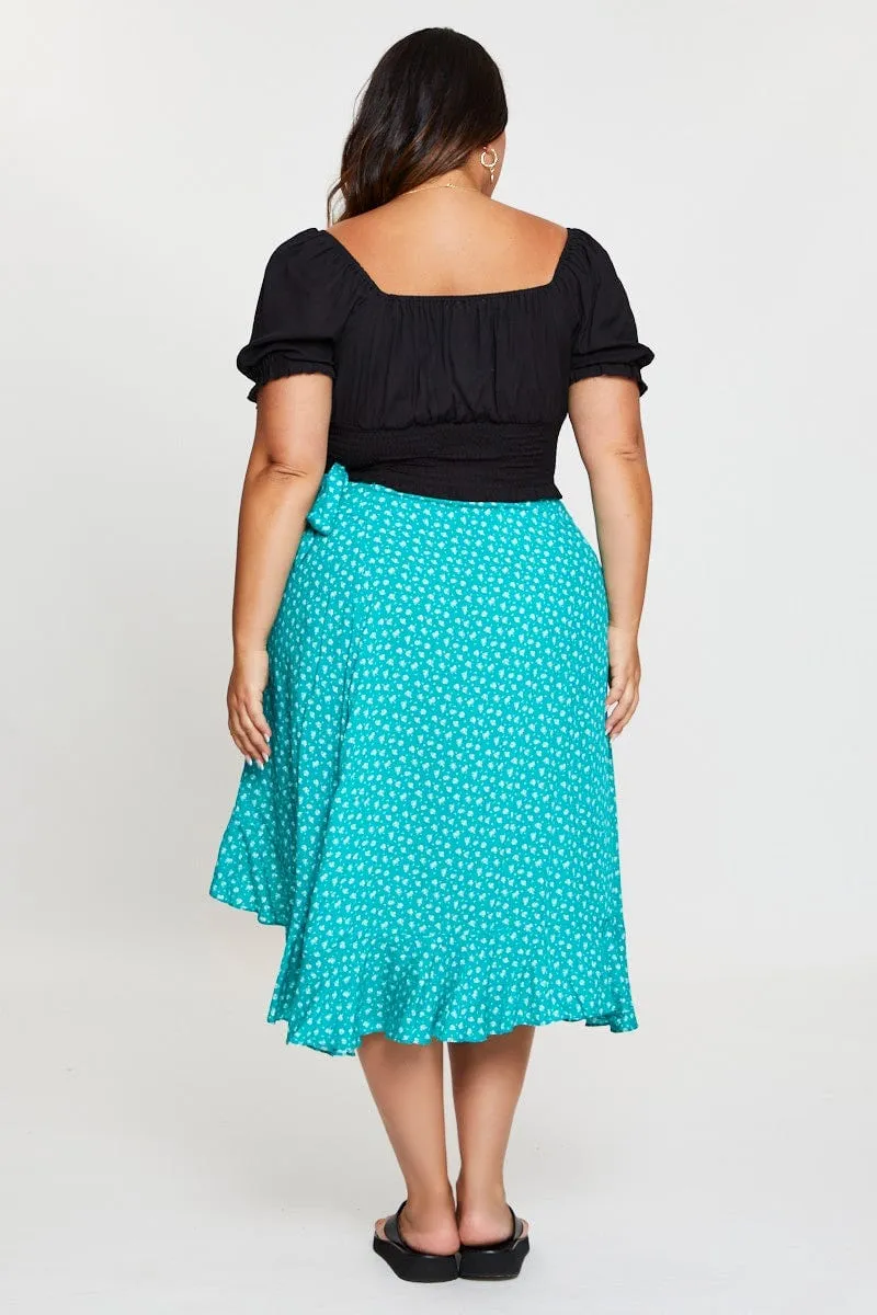 Floral Print Midi Skirt Ruffle Hem Vibe Ready