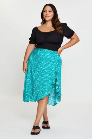 Resale Value Floral Print Midi Skirt Ruffle Hem