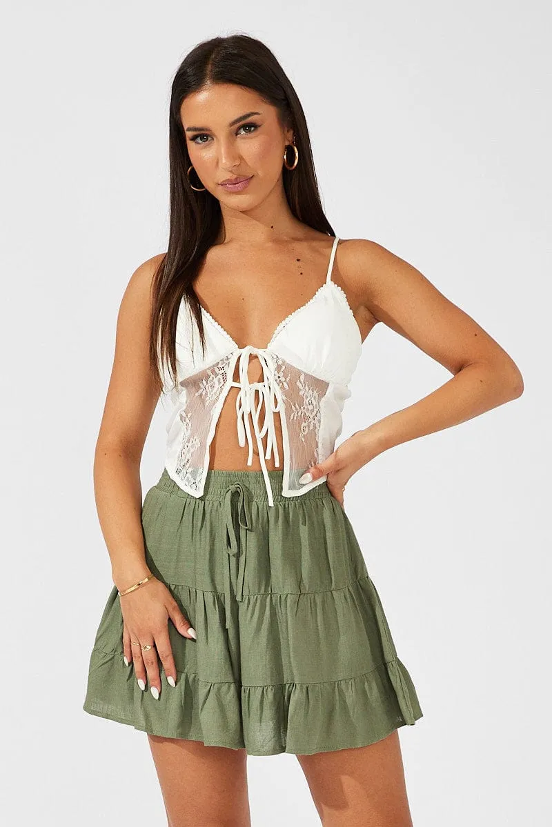 Balanced Outfit Green Skater Skirt Mini Linen Blend
