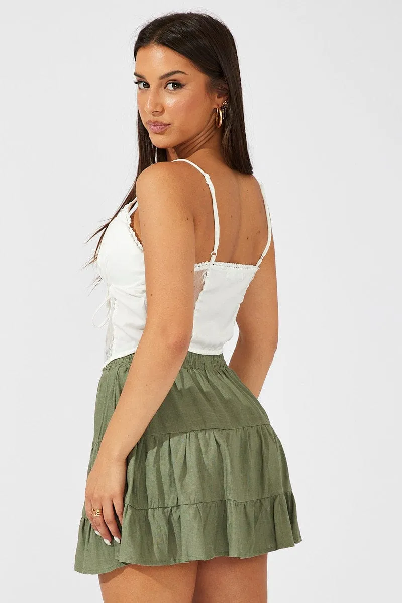 Wardrobe Hero Green Skater Skirt Mini Linen Blend