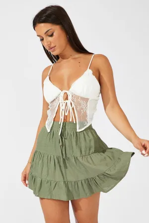 Green Skater Skirt Mini Linen Blend Limited Release