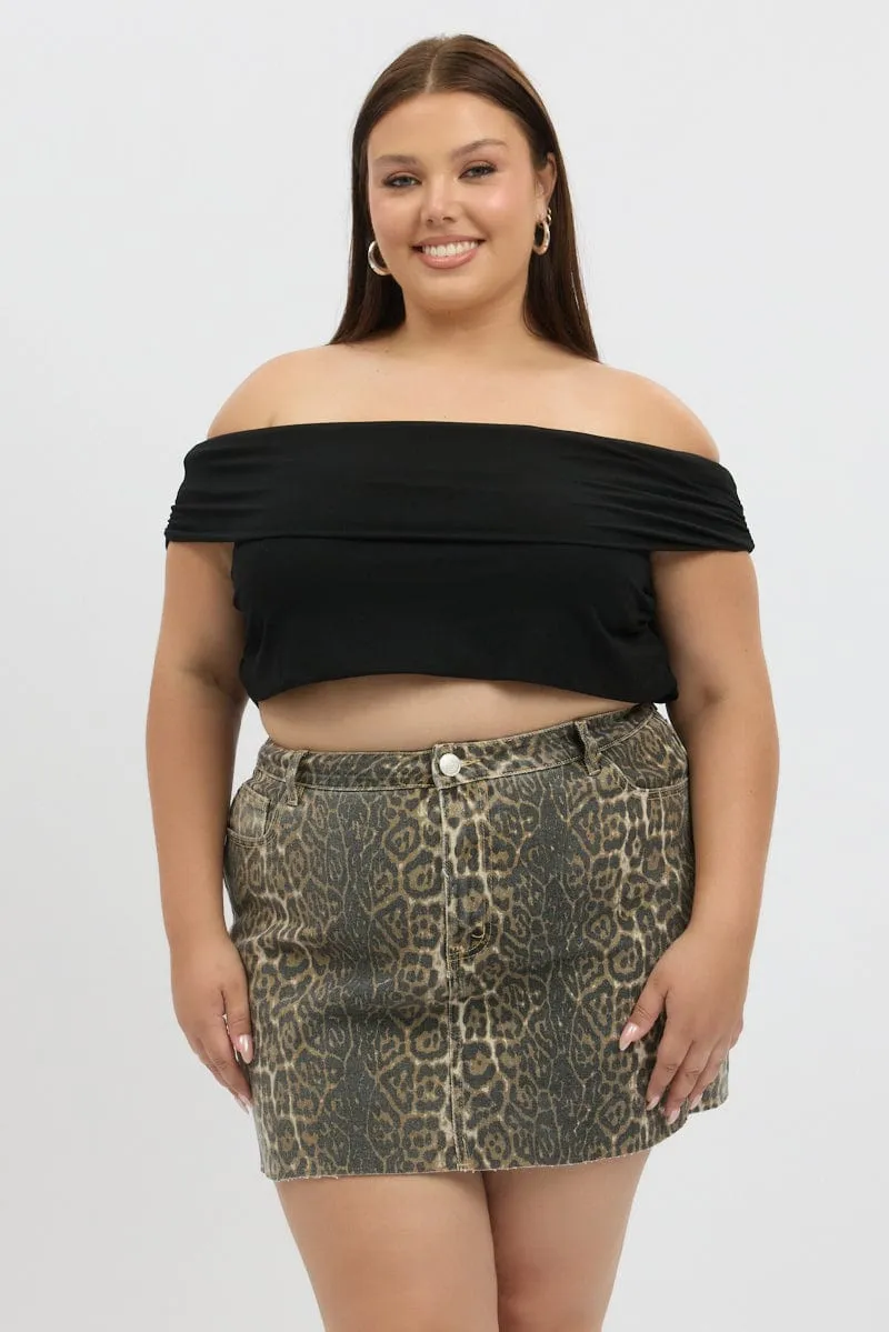 Fit Choice Brown Animal Print Washed Leopard Mini Skirt