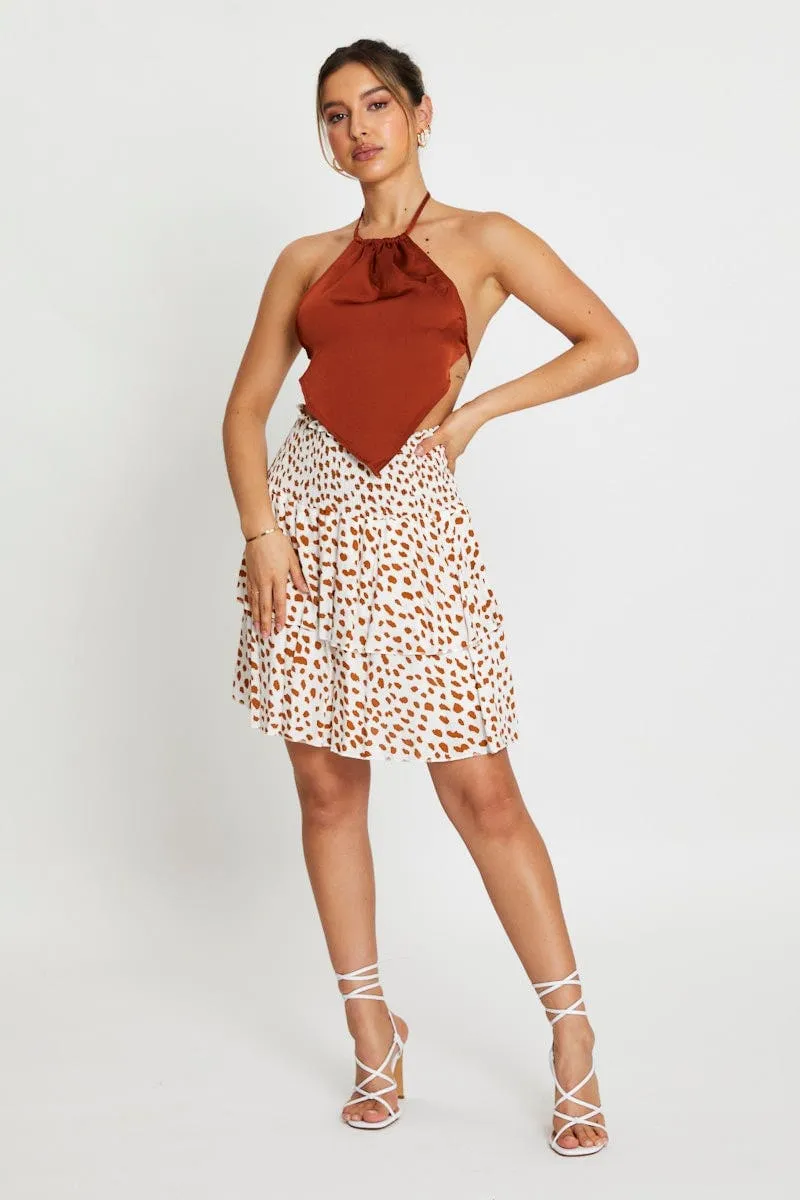 Geo Print Ruffle Skater Skirt Comfortable Motion