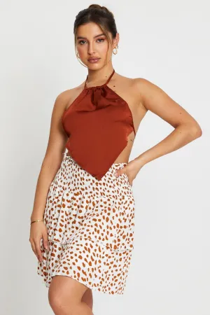 Geo Print Ruffle Skater Skirt Versatile Fit Cashmere Touch