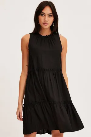 Black Mini Dress Sleeveless Round Neck Bold Look Trendy mini for every occasion